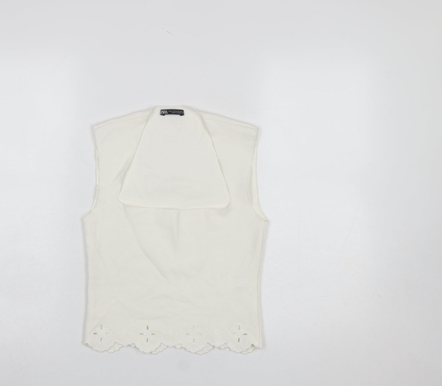 Zara Women Ivory Sleeveless Collared Embroidered Camisole Blouse M