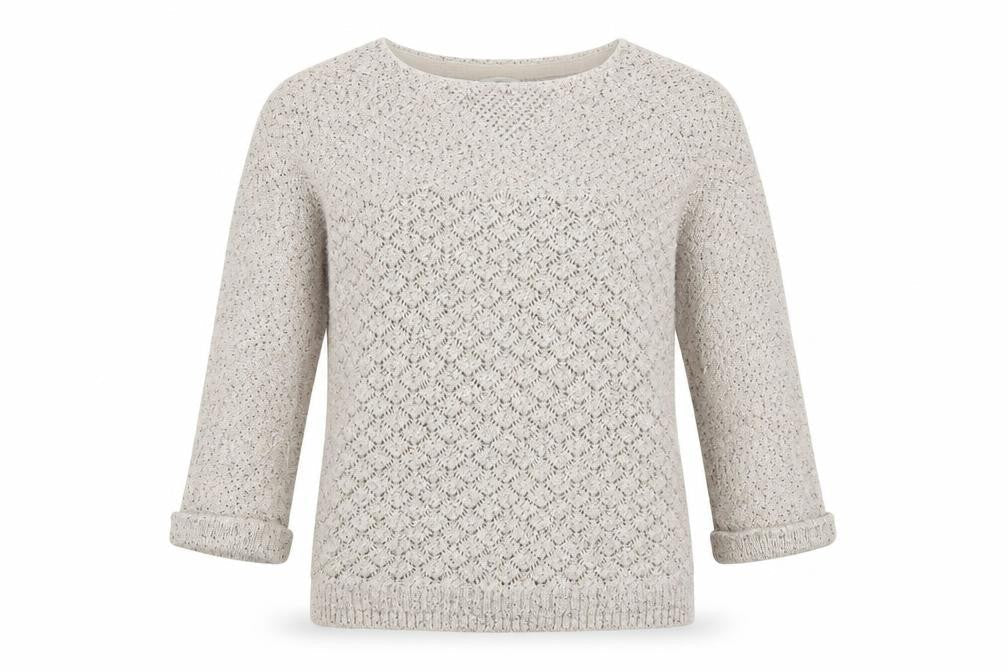 FatFace Women’s Ivory Cotton Knit Jumper Size 12 Crew Neck Pullover