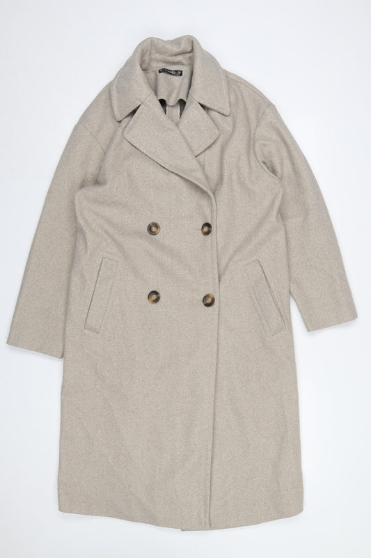 Dunnes Women’s Beige Long Overcoat Size S Classic Buttoned Style