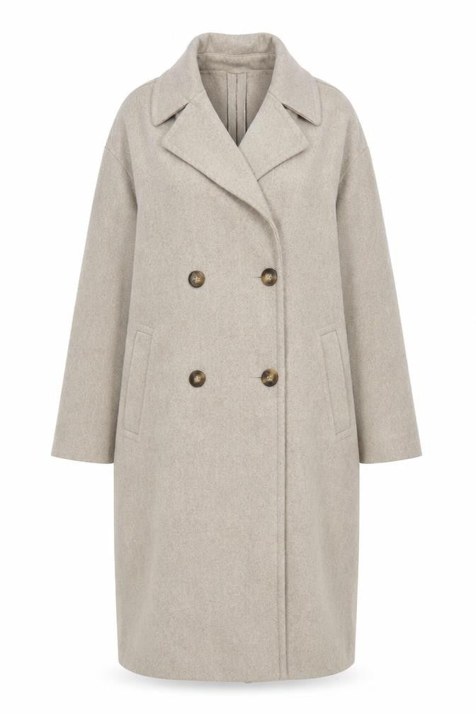 Dunnes Women’s Beige Long Overcoat Size S Classic Buttoned Style