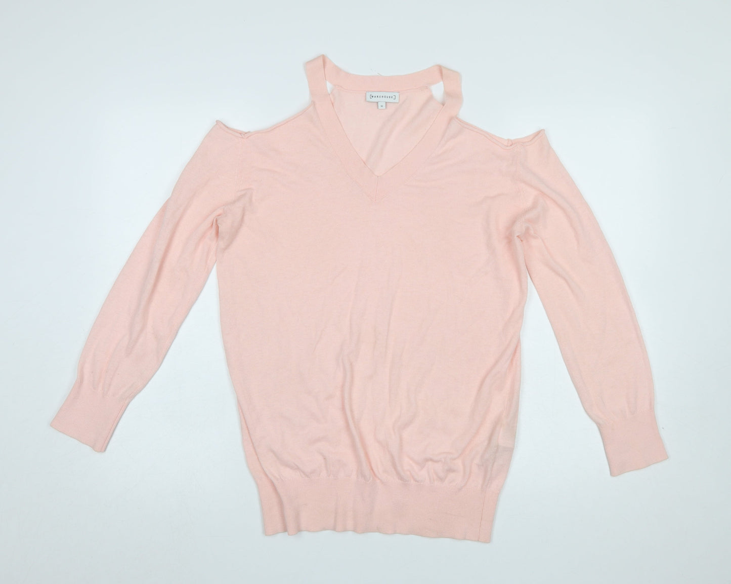 Warehouse Women’s Pink Cold Shoulder V-Neck Jumper Size 10