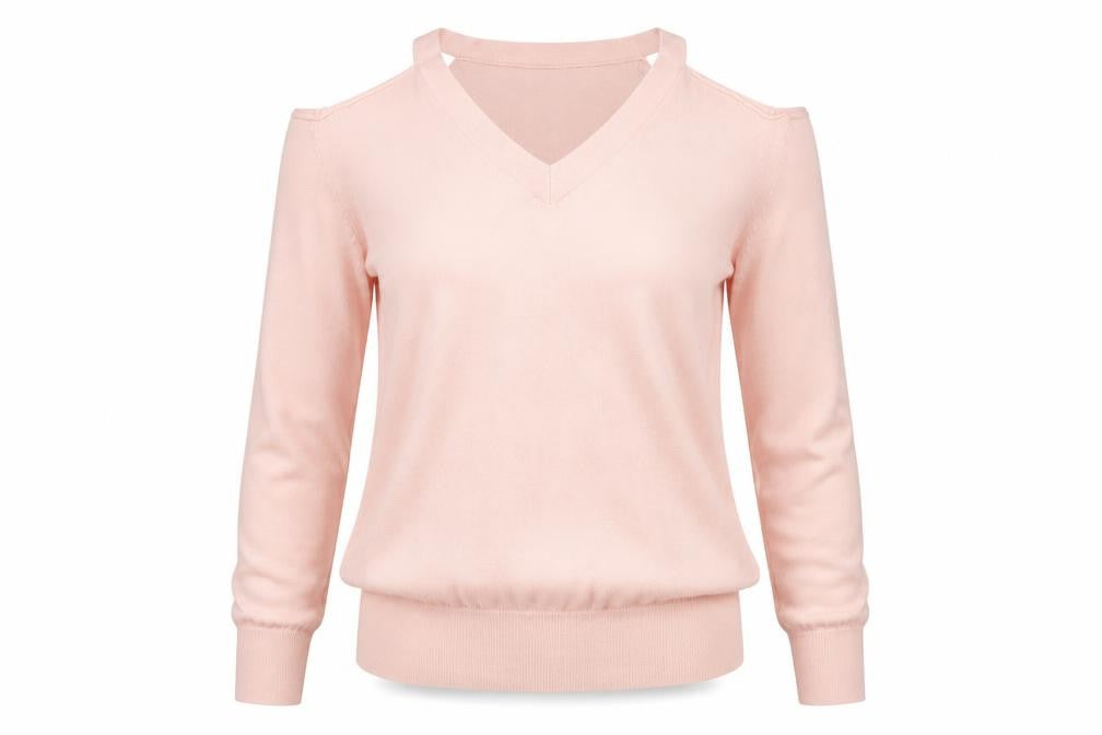 Warehouse Women’s Pink Cold Shoulder V-Neck Jumper Size 10