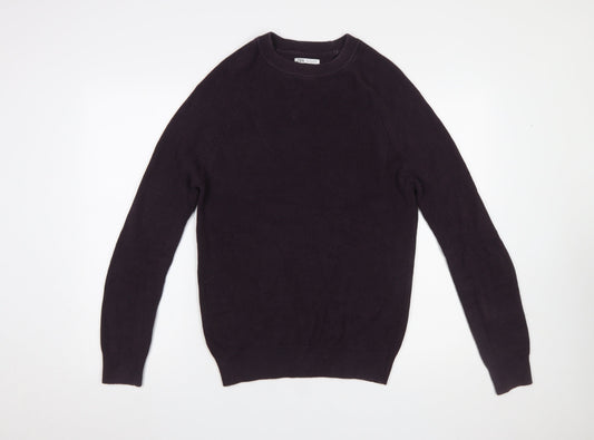 Zara Men Black Cotton Crew Neck Pullover Jumper Size S