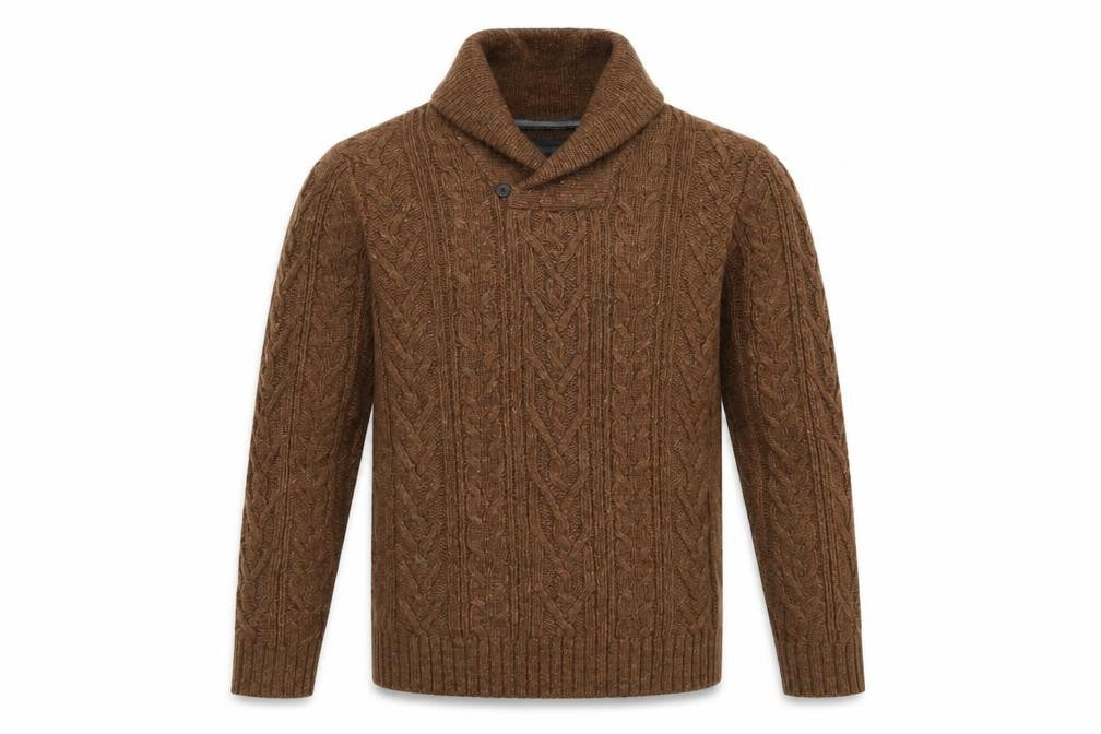Rocha John Rocha Men’s Brown Cable Knit Wool Blend Collared Jumper M
