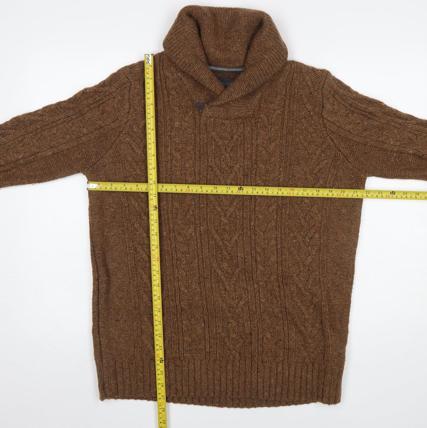 Rocha John Rocha Men’s Brown Cable Knit Wool Blend Collared Jumper M