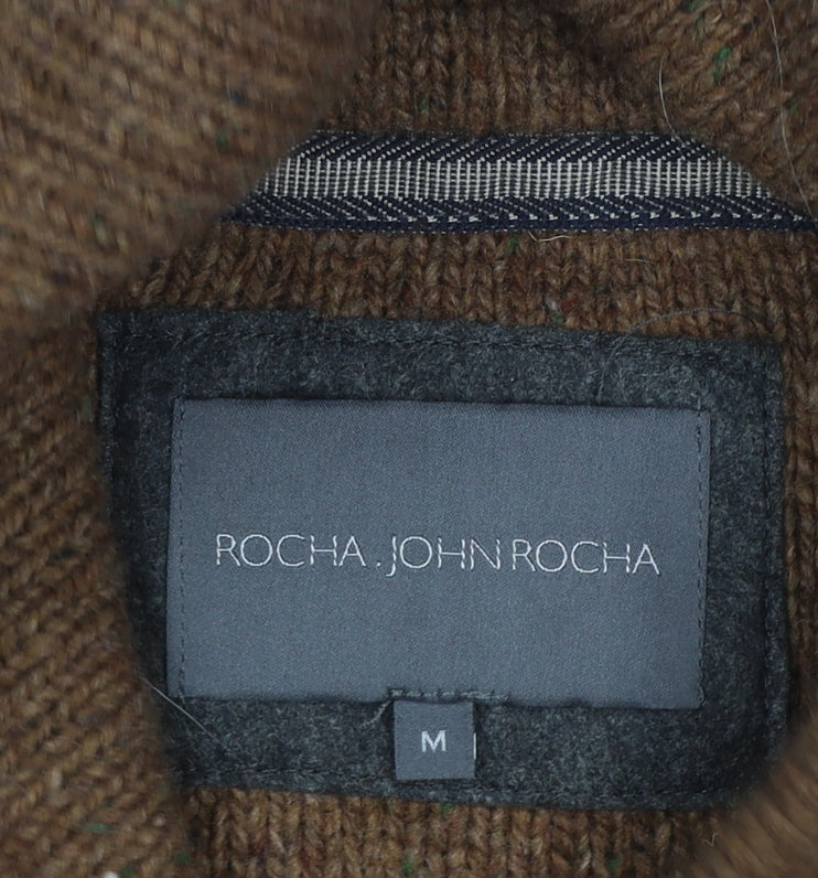 Rocha John Rocha Men’s Brown Cable Knit Wool Blend Collared Jumper M