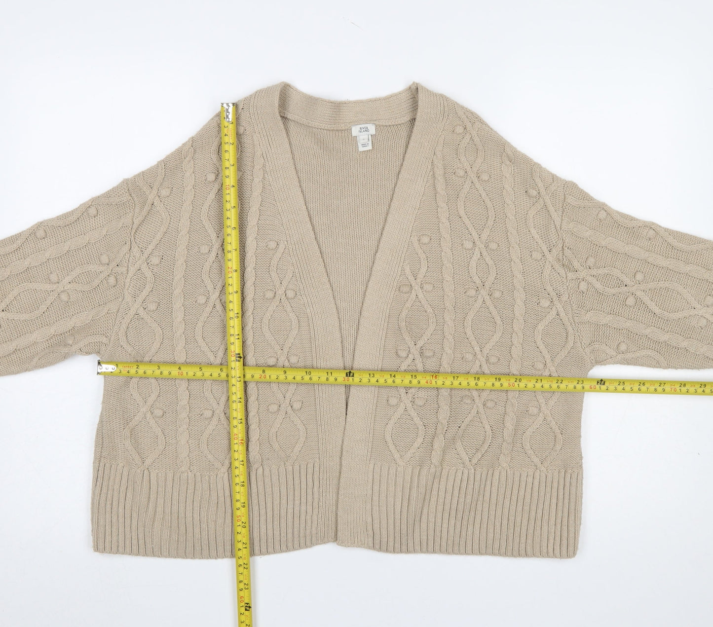 River Island Women’s Beige Cable-Knit Open Cardigan Size S