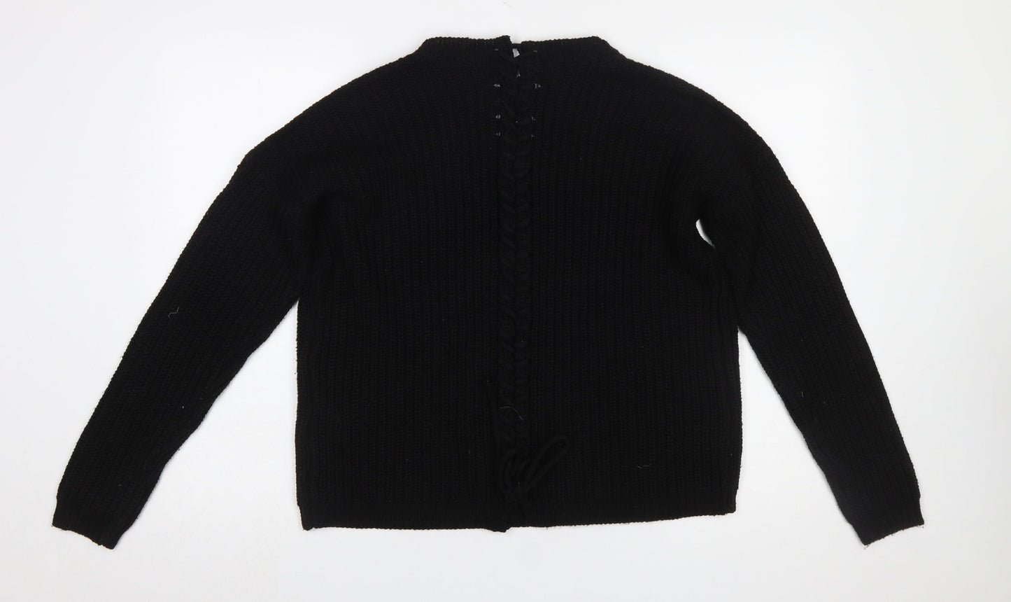 Vero Moda Women’s Black Chunky-Knit V-Neck Lace Up Jumper Size S