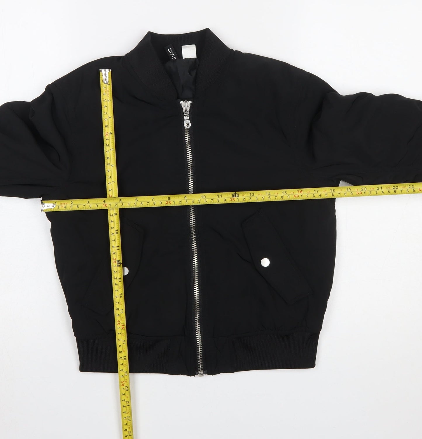 H&M Women Black Bomber Jacket Size 6 Polyester Lined Zip Short Casual