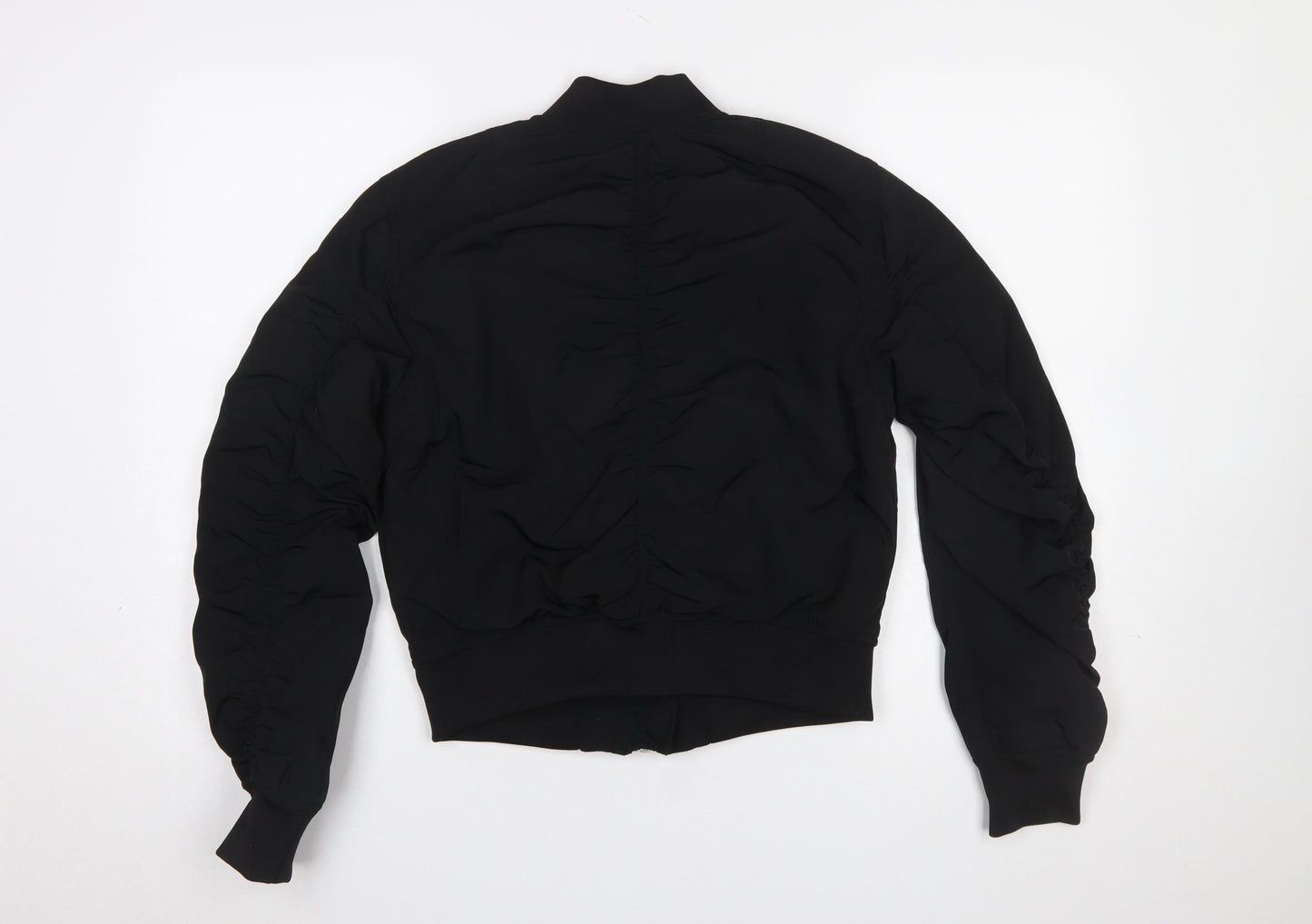 H&M Women Black Bomber Jacket Size 6 Polyester Lined Zip Short Casual