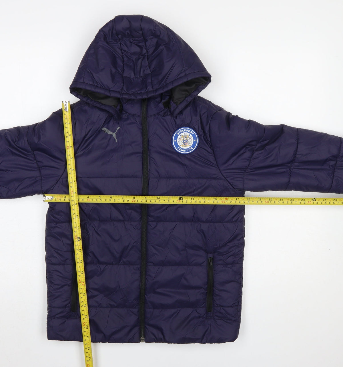 Puma Boys Blue Stockport County FC Hooded Puffer Jacket 11-12 Years