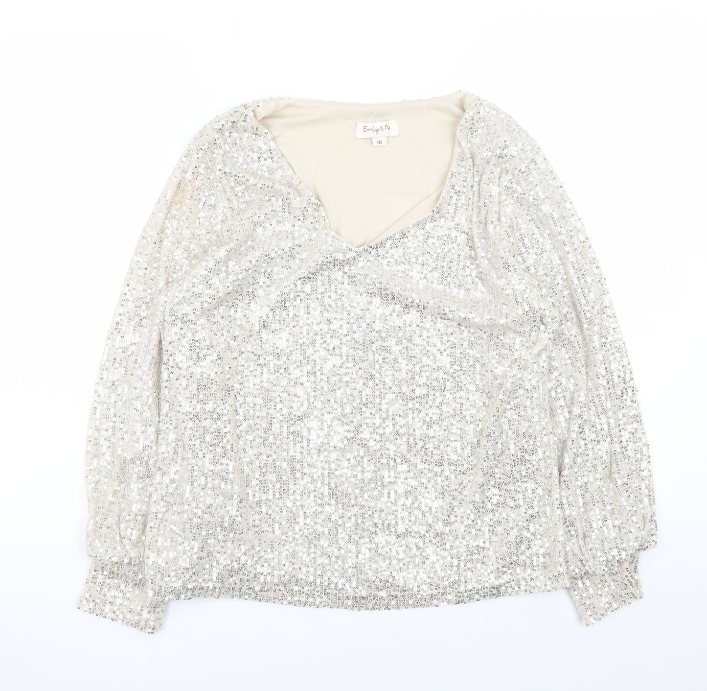 Emily & Me Women's Silver Sequin Wrap Blouse Size 10