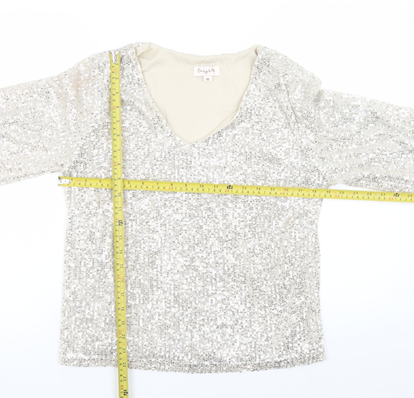 Emily & Me Women's Silver Sequin Wrap Blouse Size 10
