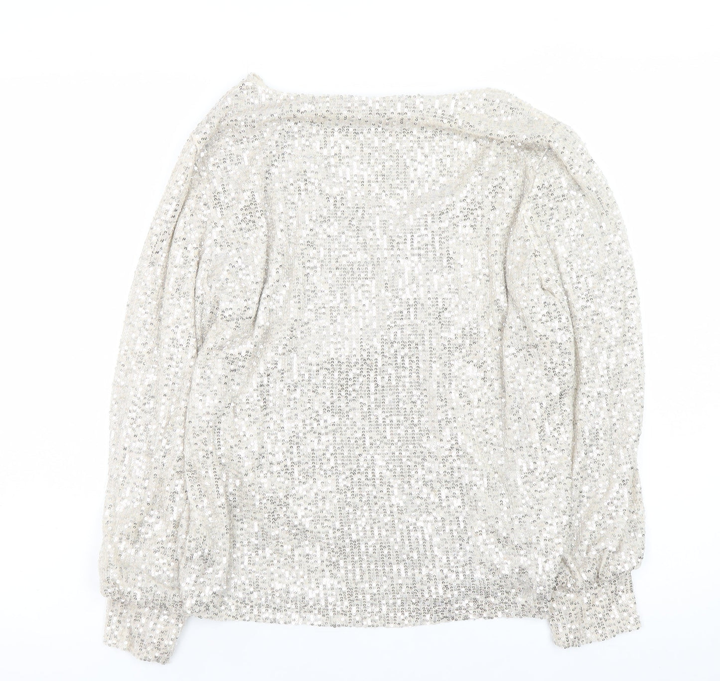 Emily & Me Women's Silver Sequin Wrap Blouse Size 10