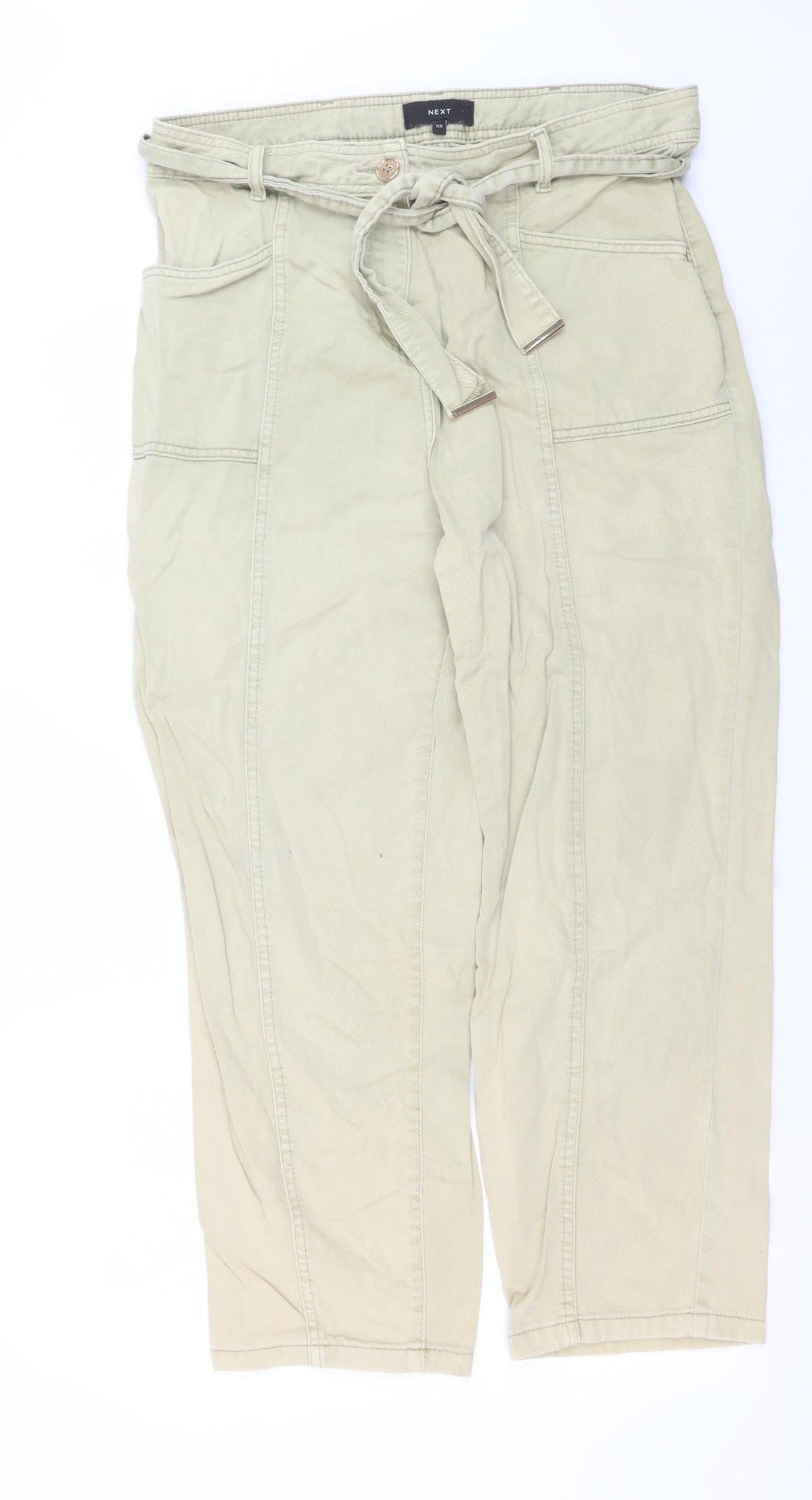 Next Women's Beige Paperbag High Waist Tapered Trousers Size 16
