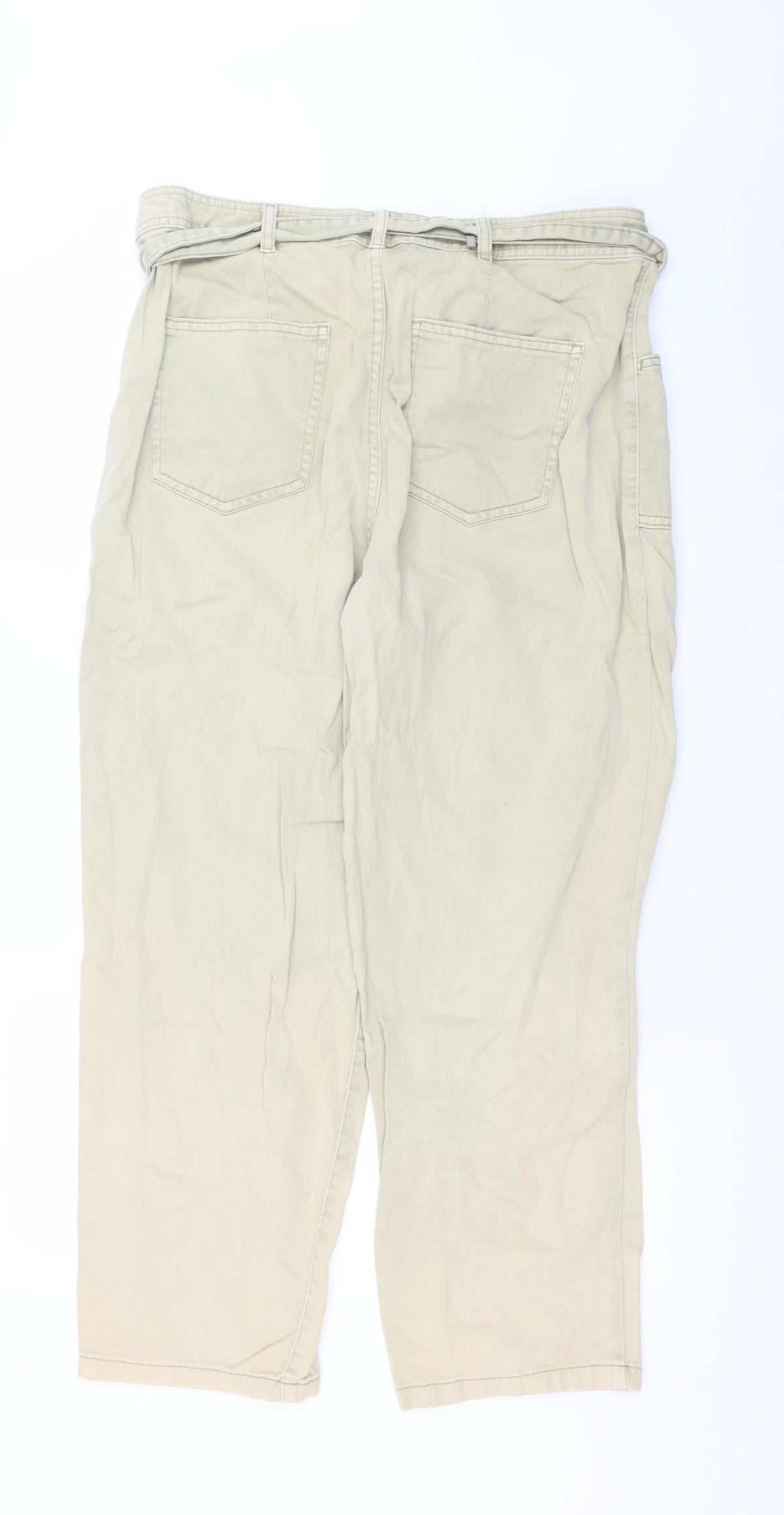 Next Women's Beige Paperbag High Waist Tapered Trousers Size 16