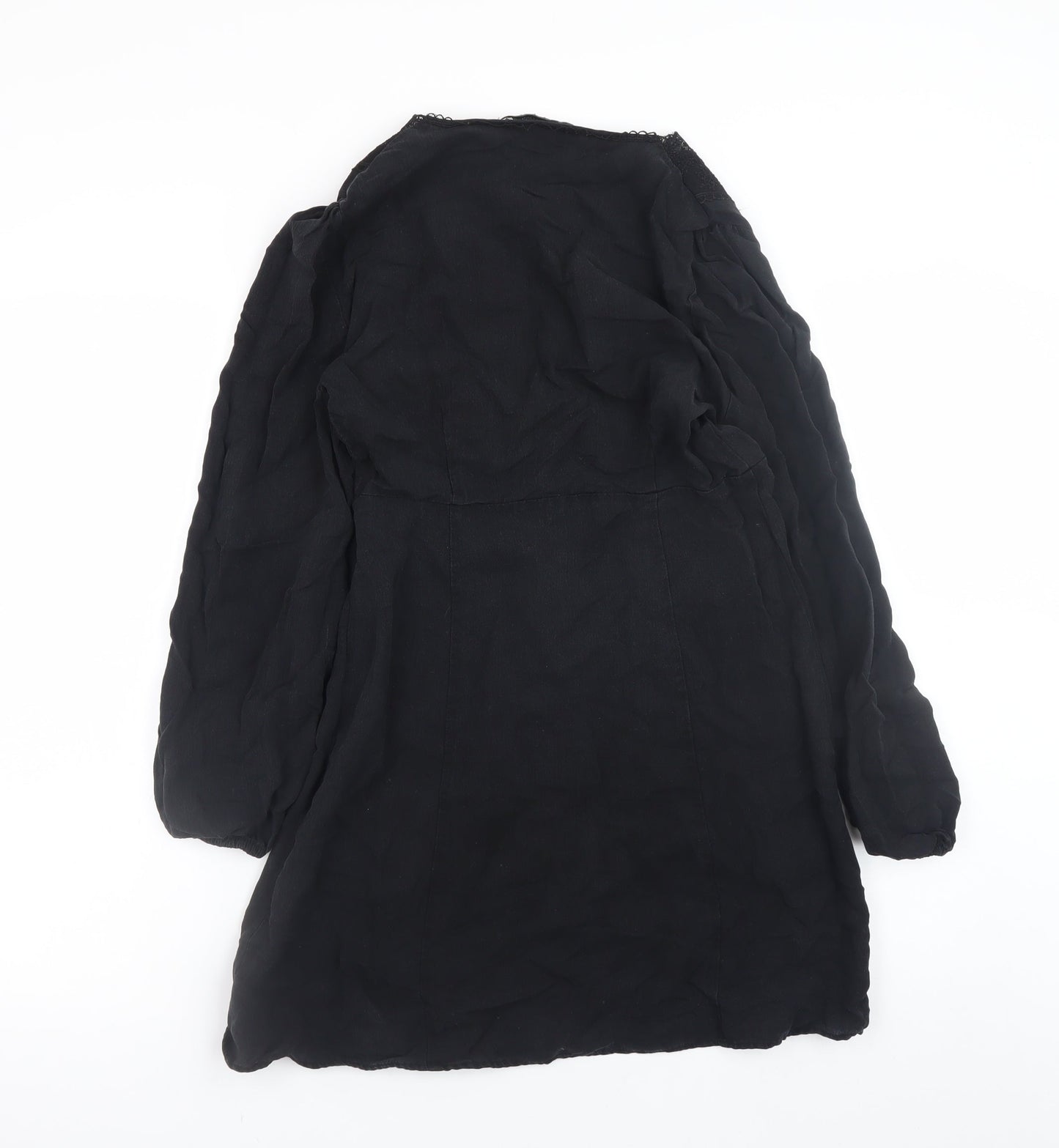 Zara Women Black XS Lace V-Neck Long Sleeve Shirt Dress
