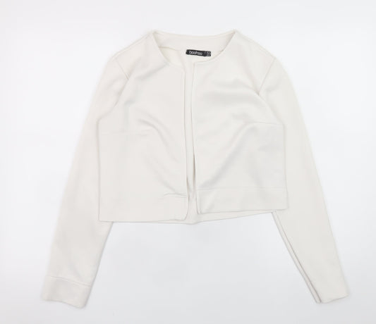 Boohoo Women's Ivory Cropped Blouse UK 12 Long Sleeve Jersey Top
