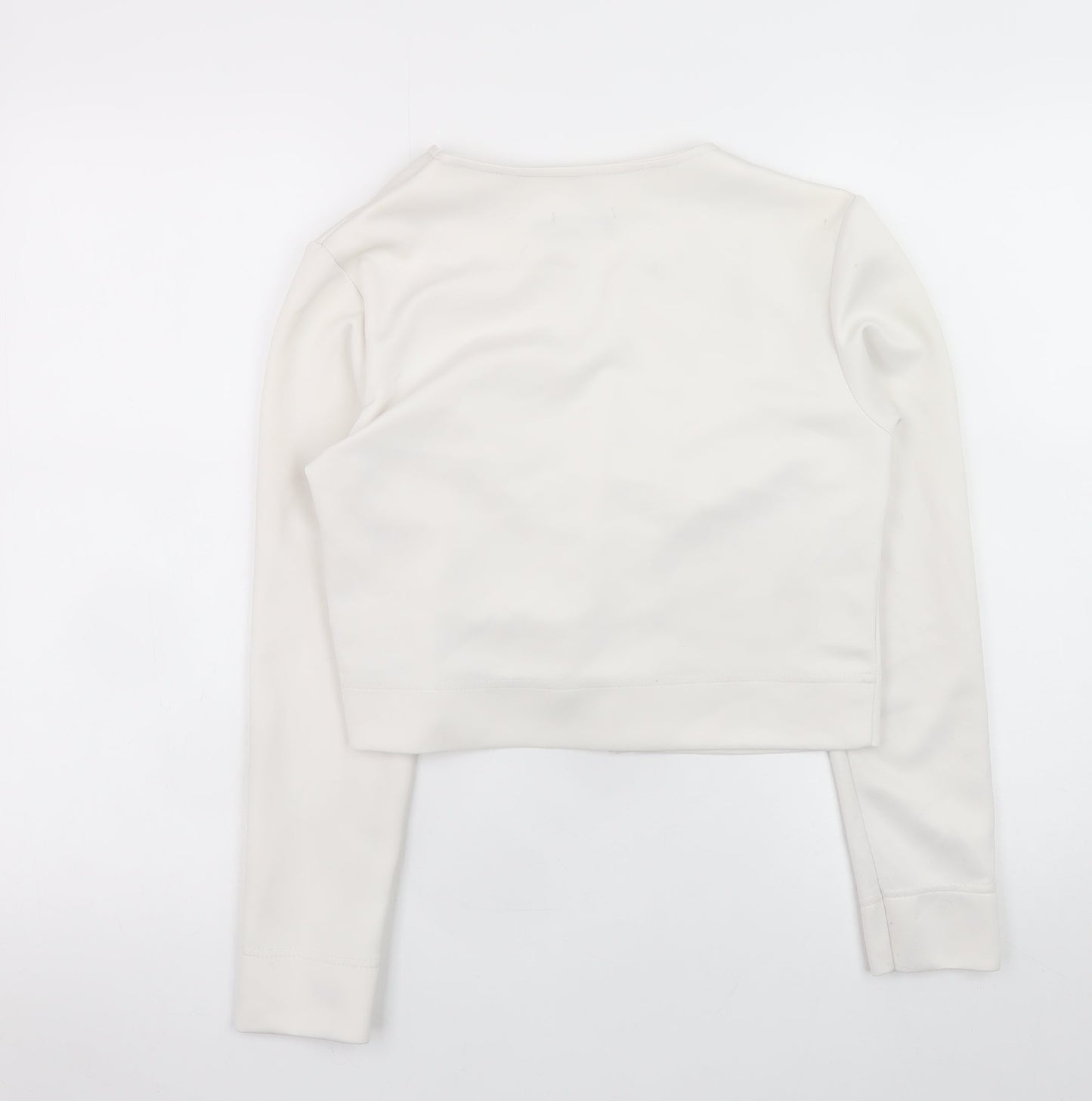 Boohoo Women's Ivory Cropped Blouse UK 12 Long Sleeve Jersey Top