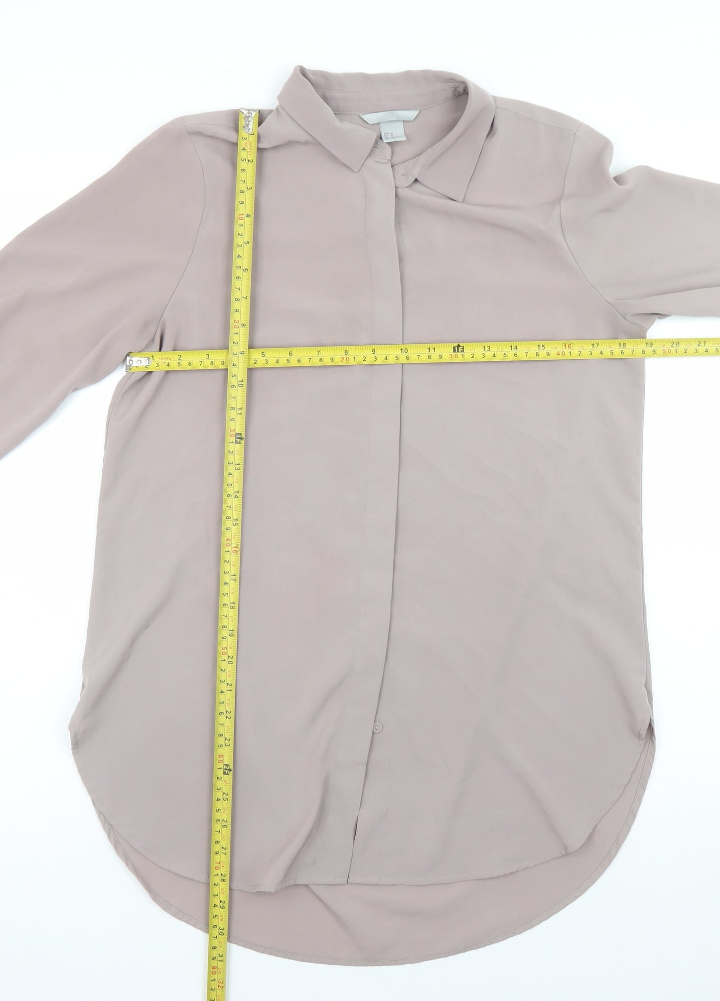 H&M Women Beige Button-Up Long Sleeve Shirt Size 12