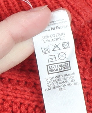 BHS Women Red Jumper Dress Size 20 Knit Crew Neck Long Sleeve