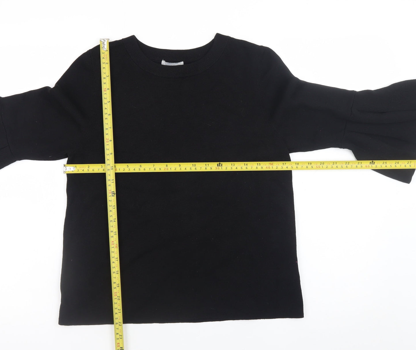 H&M Women’s Black Bell Sleeve Crew Neck Knit Jumper Size 8