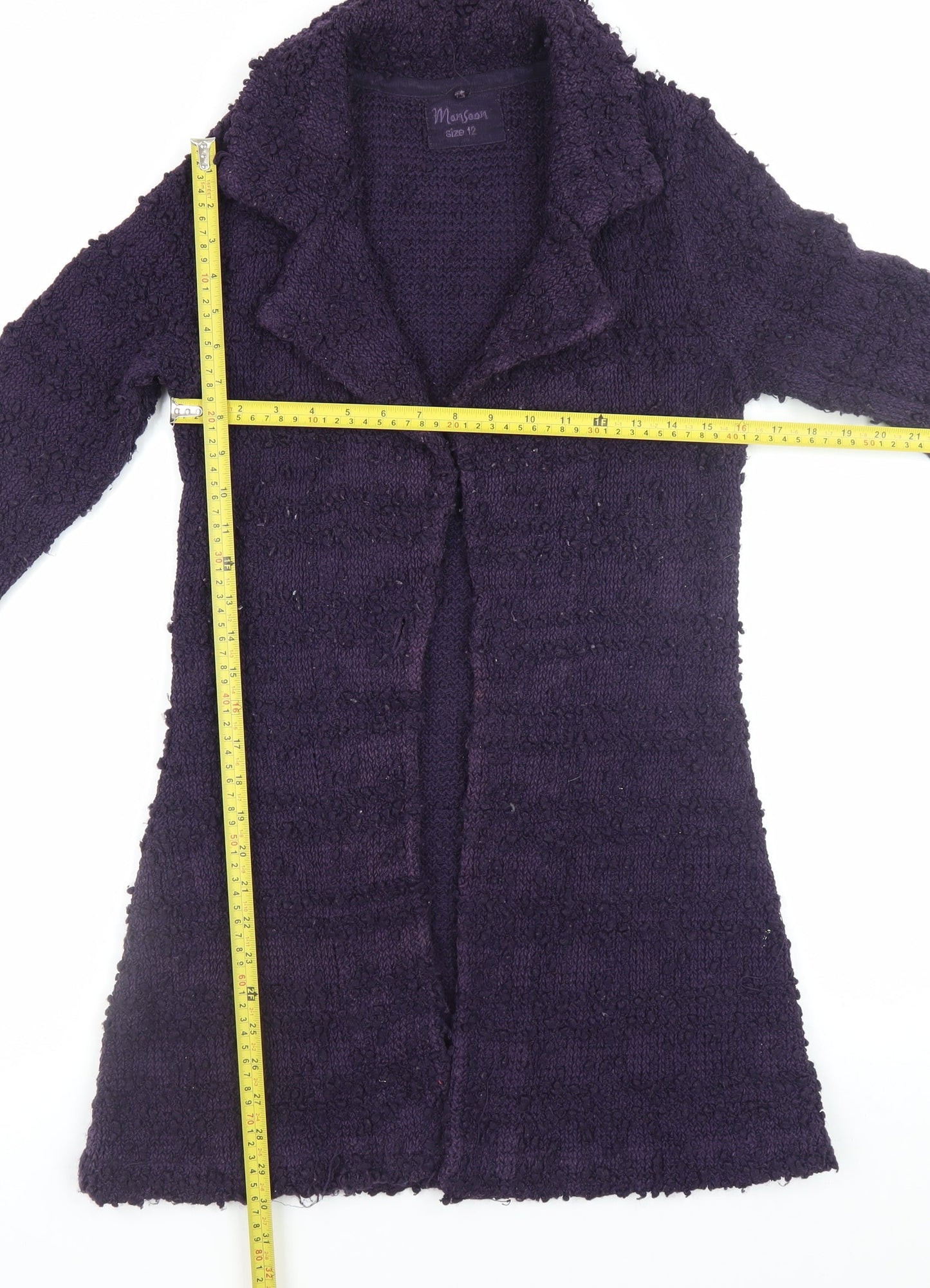 Monsoon Women's Purple Chunky Knit Long Cardigan Size 12