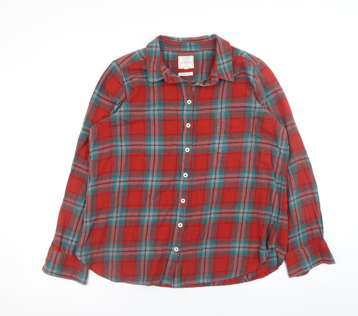 Fat Face Mens Red Check Flannel Button-Up Shirt Size 16