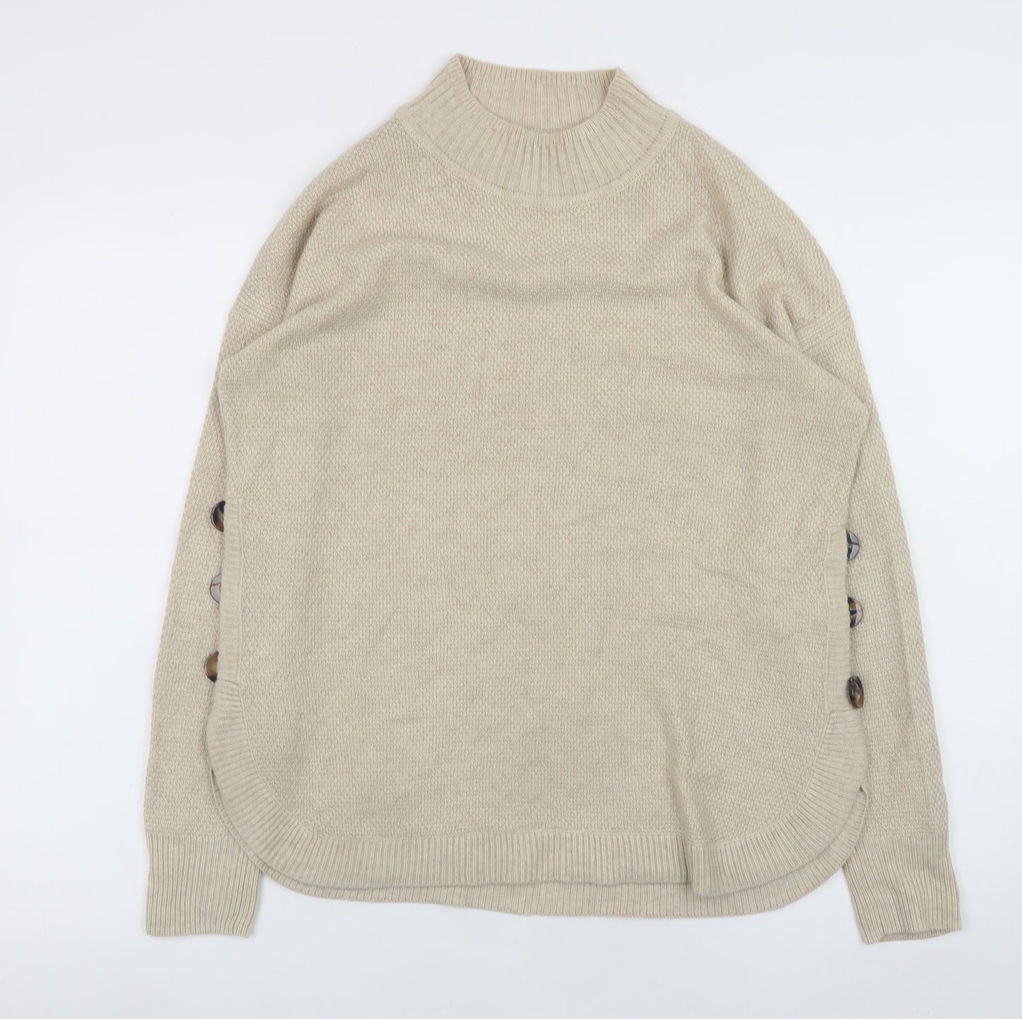 Warehouse Womens Beige Mock Neck Button Side Knit Jumper Size 6