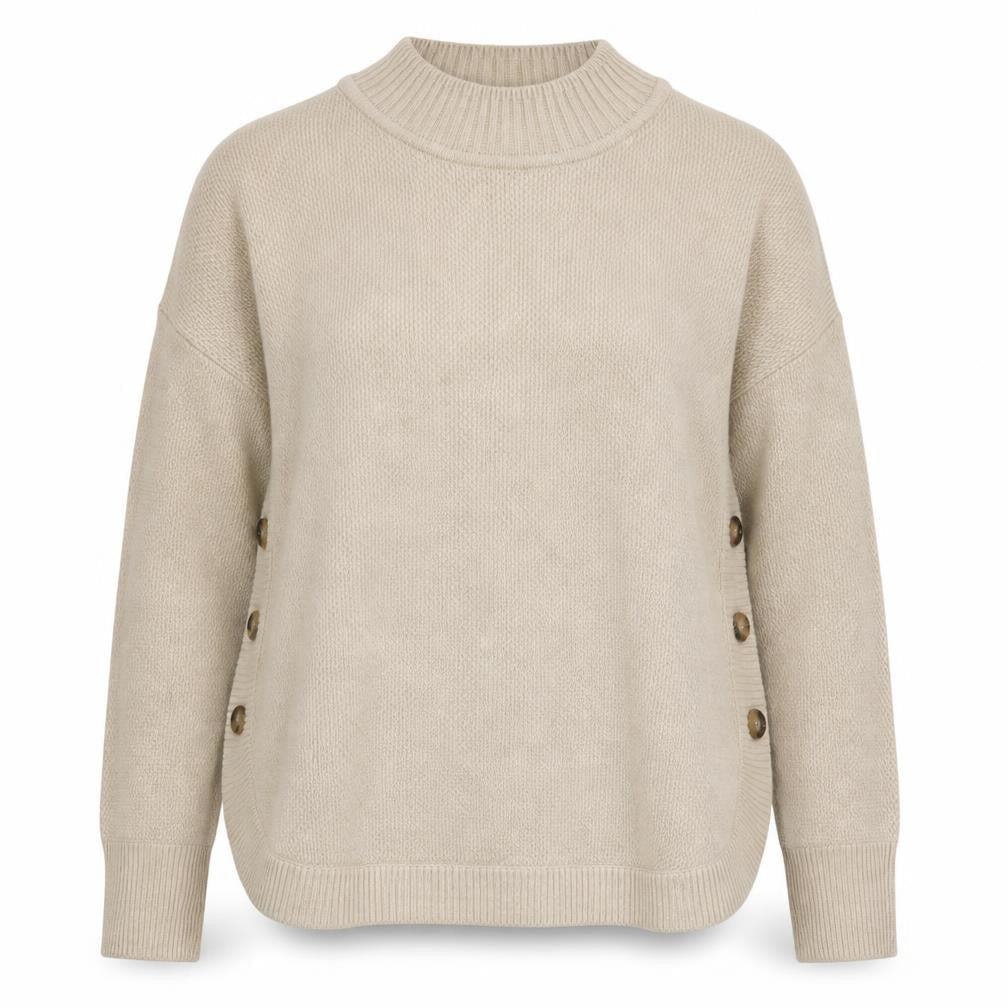 Warehouse Womens Beige Mock Neck Button Side Knit Jumper Size 6