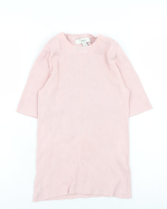 Marks and Spencer Womens Pink Ribbed Knit 3/4 Sleeve T-Shirt Size S