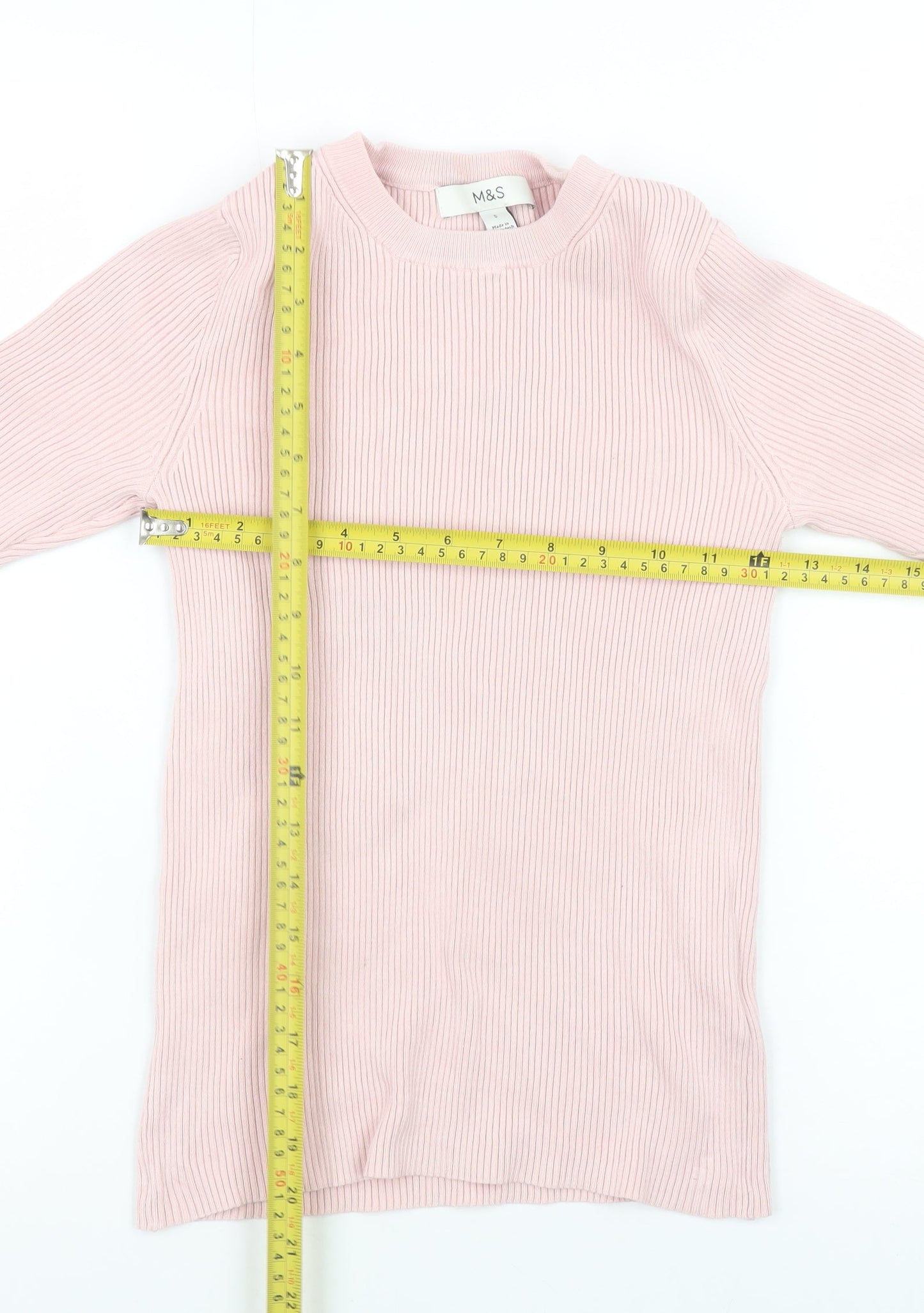 Marks and Spencer Womens Pink Ribbed Knit 3/4 Sleeve T-Shirt Size S