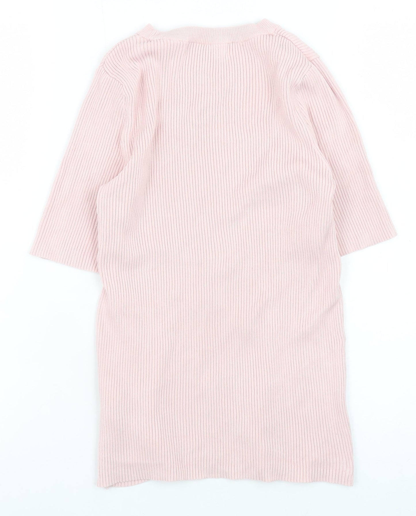 Marks and Spencer Womens Pink Ribbed Knit 3/4 Sleeve T-Shirt Size S