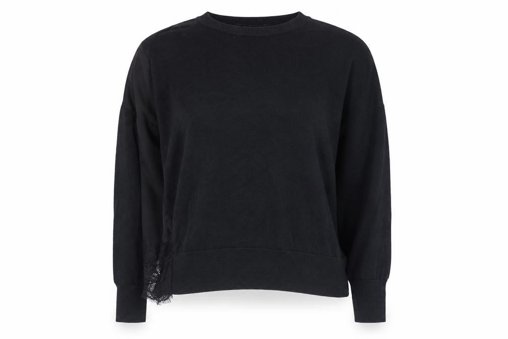 AllSaints Womens Black Lace Detail Relaxed Knit Jumper Size M