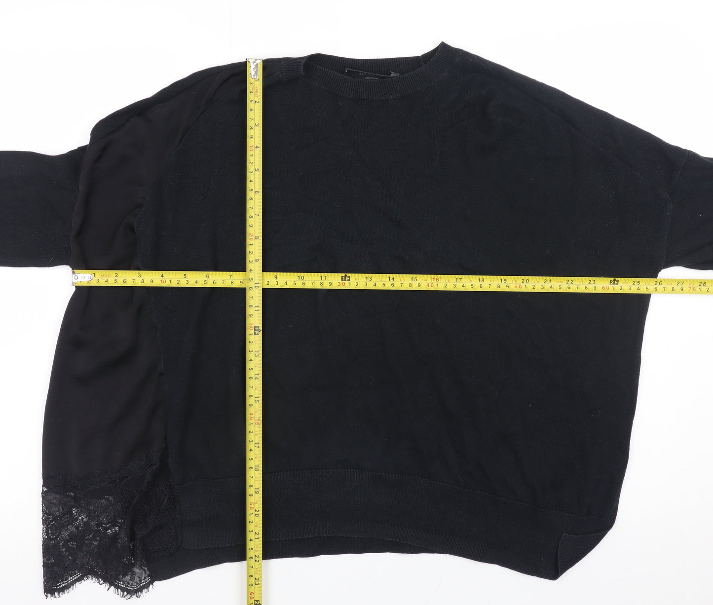 AllSaints Womens Black Lace Detail Relaxed Knit Jumper Size M