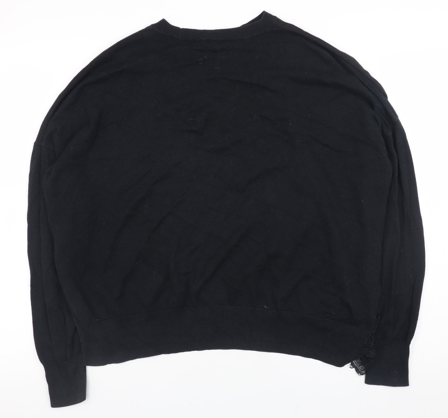 AllSaints Womens Black Lace Detail Relaxed Knit Jumper Size M