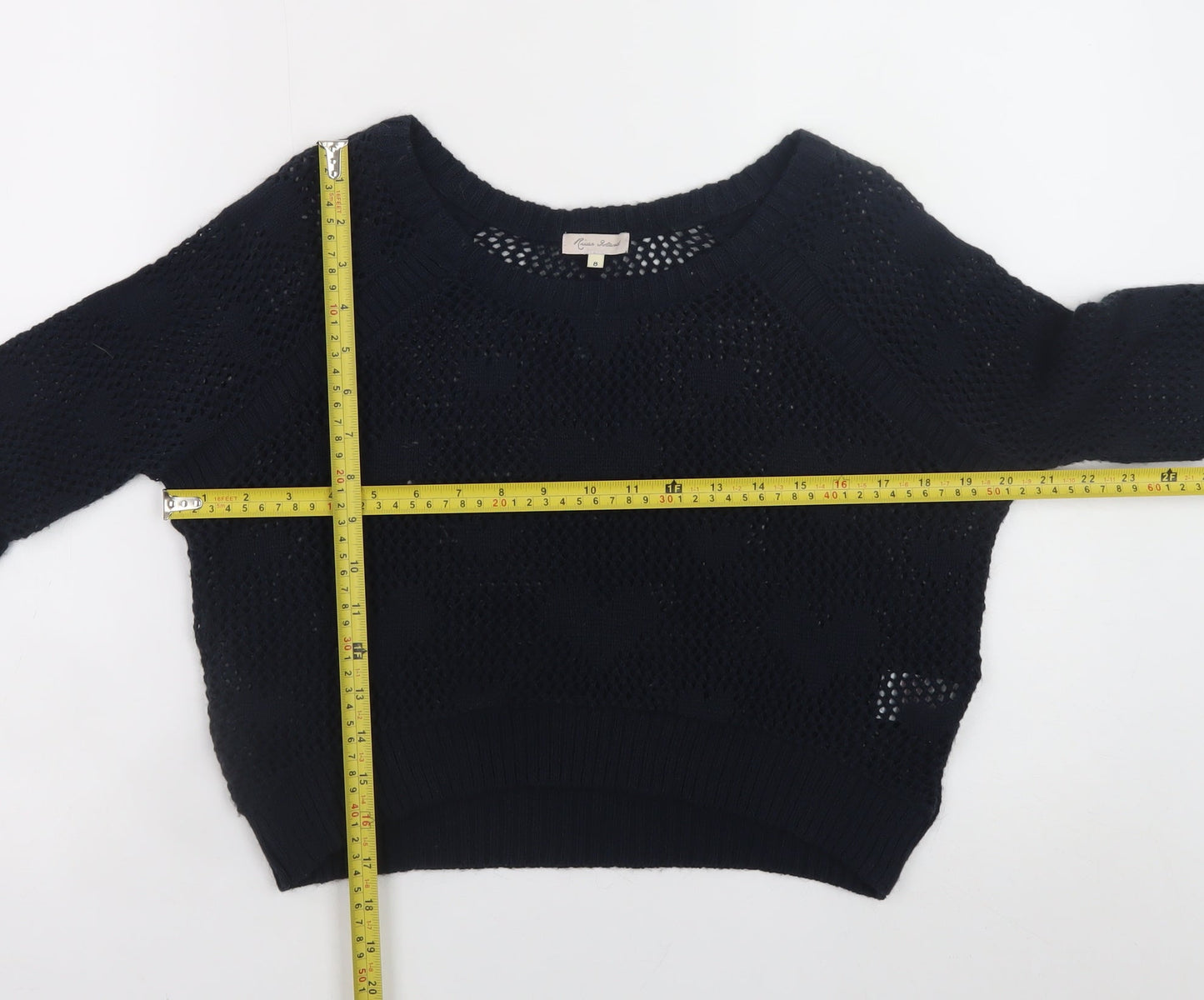 River Island Women’s Black Open Knit Pullover Jumper Size 8