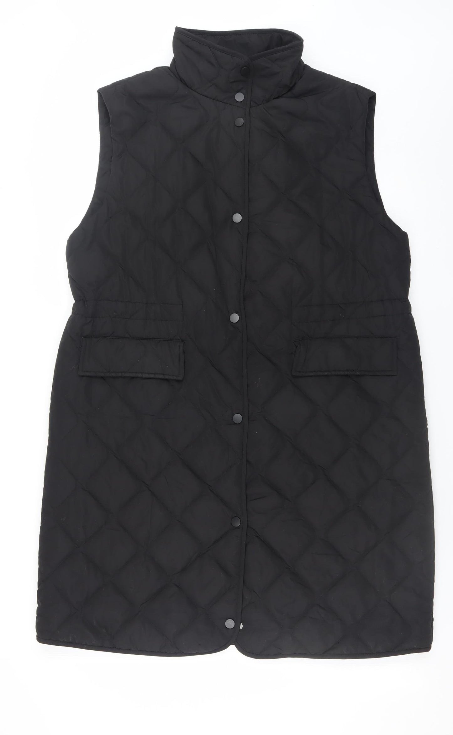 Primark Women’s Black Quilted Long Waistcoat S Sleeveless Casual Vest