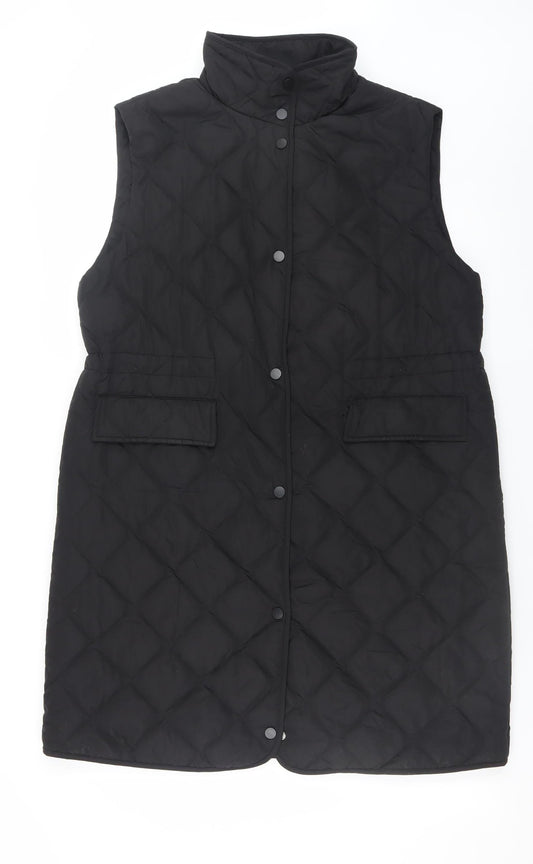 Primark Women’s Black Quilted Long Waistcoat S Sleeveless Casual Vest