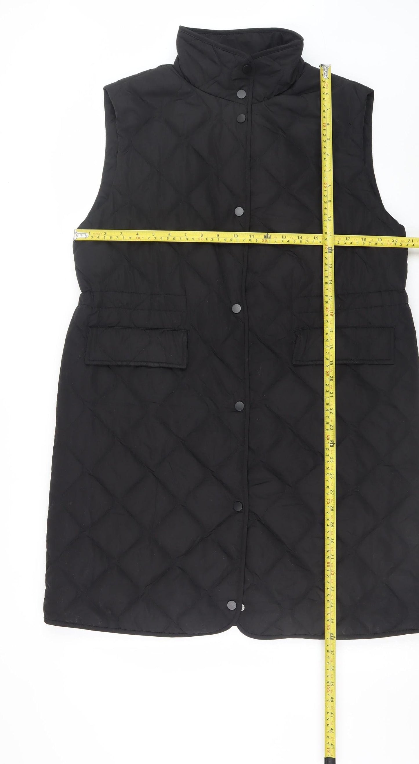 Primark Women’s Black Quilted Long Waistcoat S Sleeveless Casual Vest