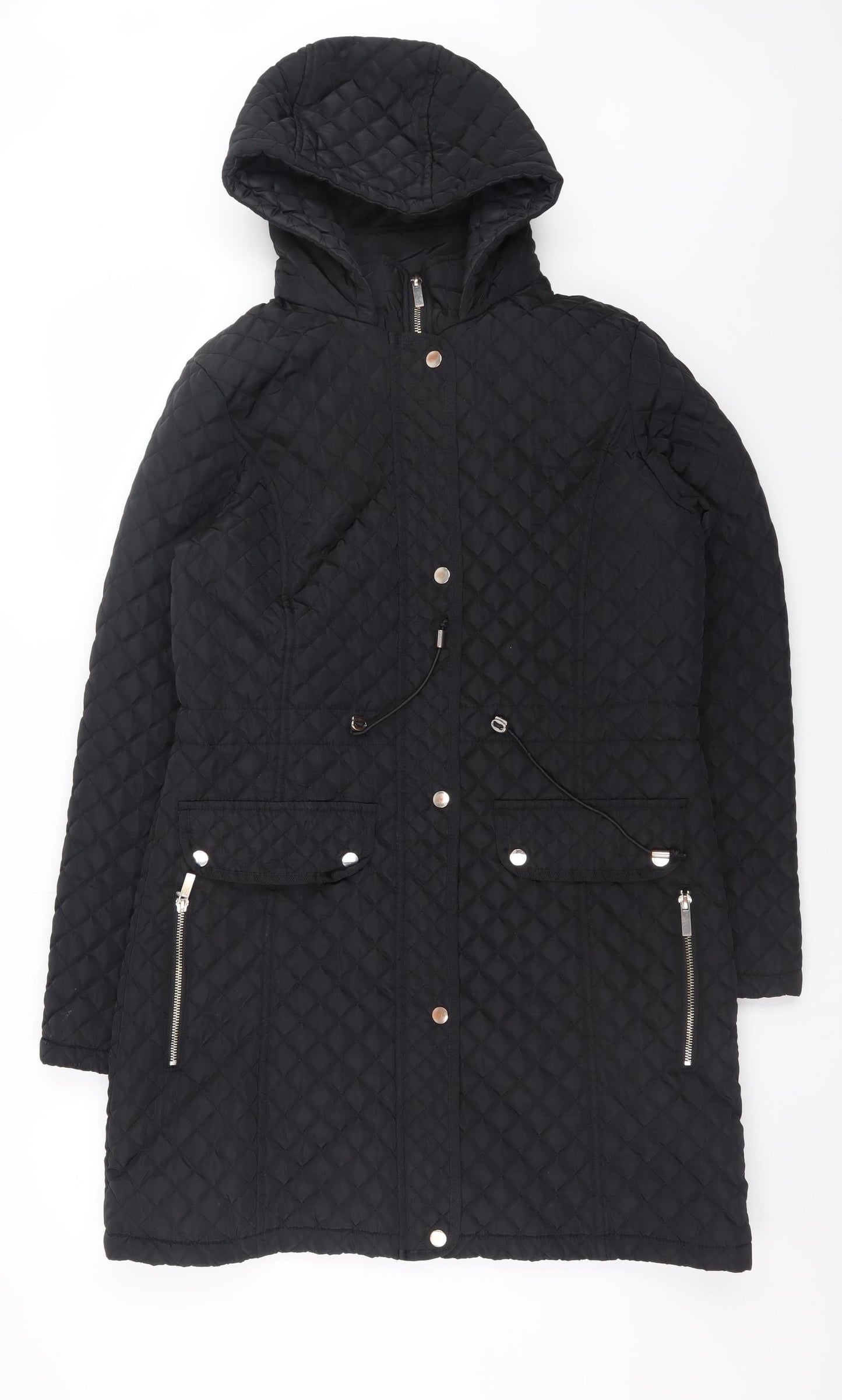 Dunnes Women’s Black Quilted Long Hooded Coat Size 12