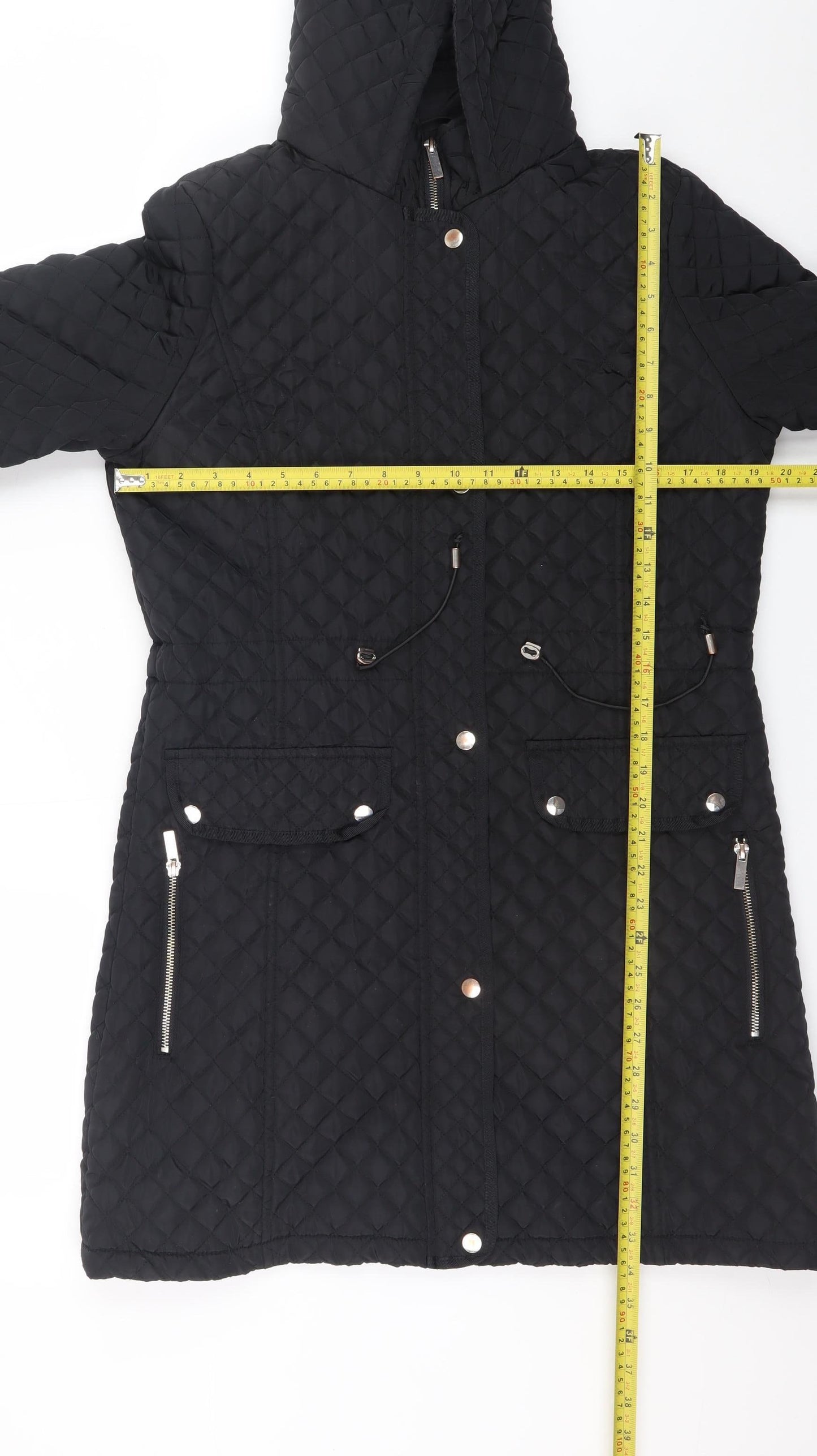 Dunnes Women’s Black Quilted Long Hooded Coat Size 12