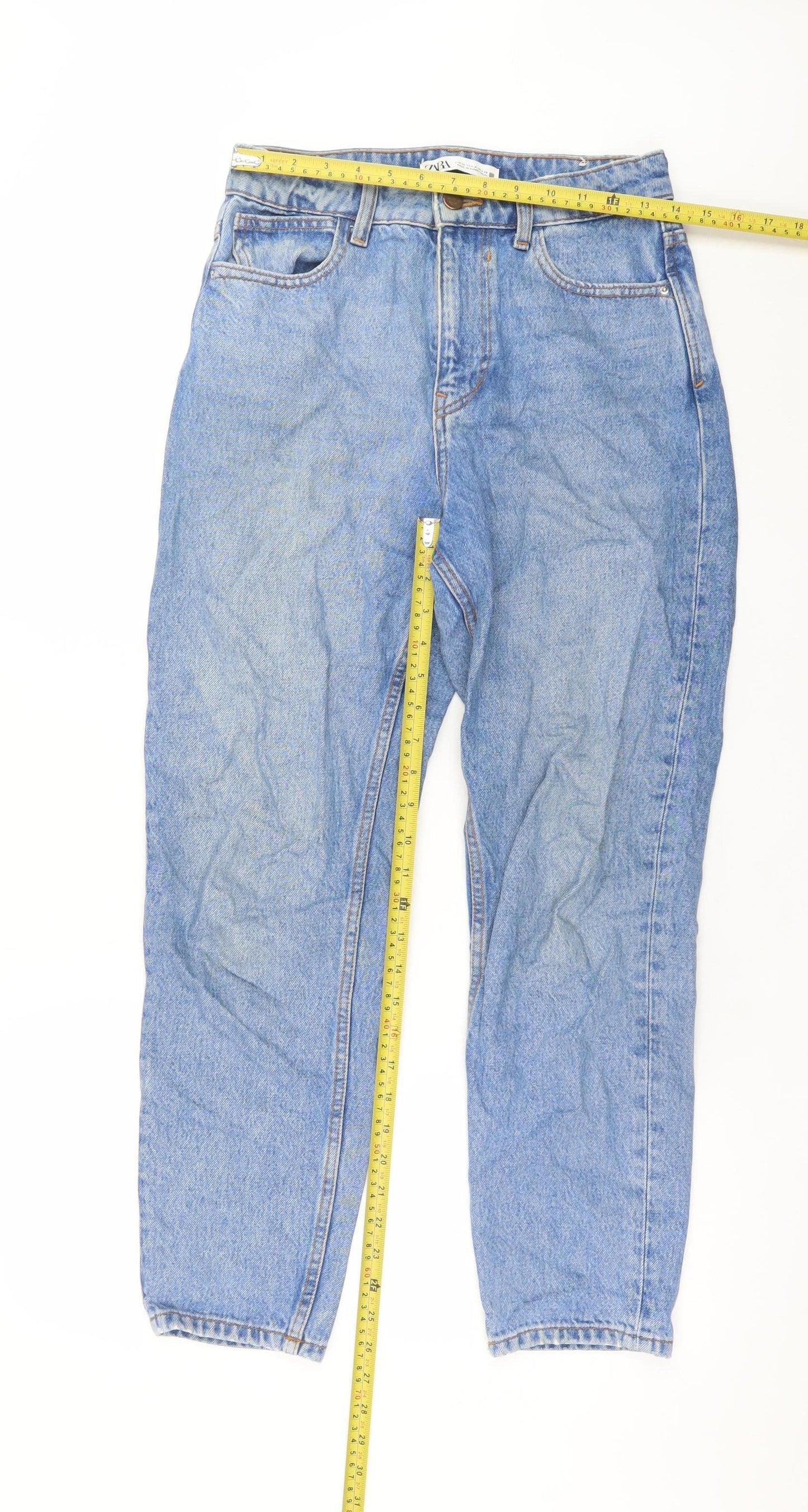 Zara Women Blue Mom High Rise Denim Jeans Size 8