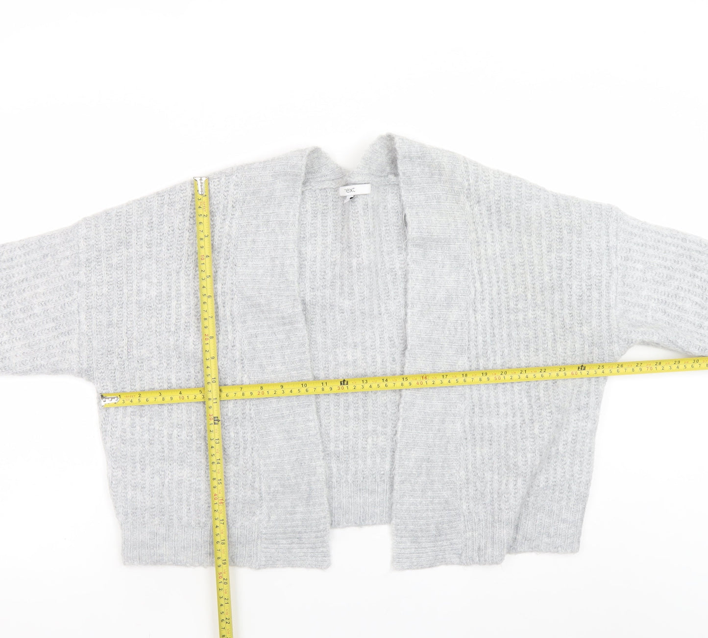 Next Women Grey Chunky Knit Open Front Cardigan Size M