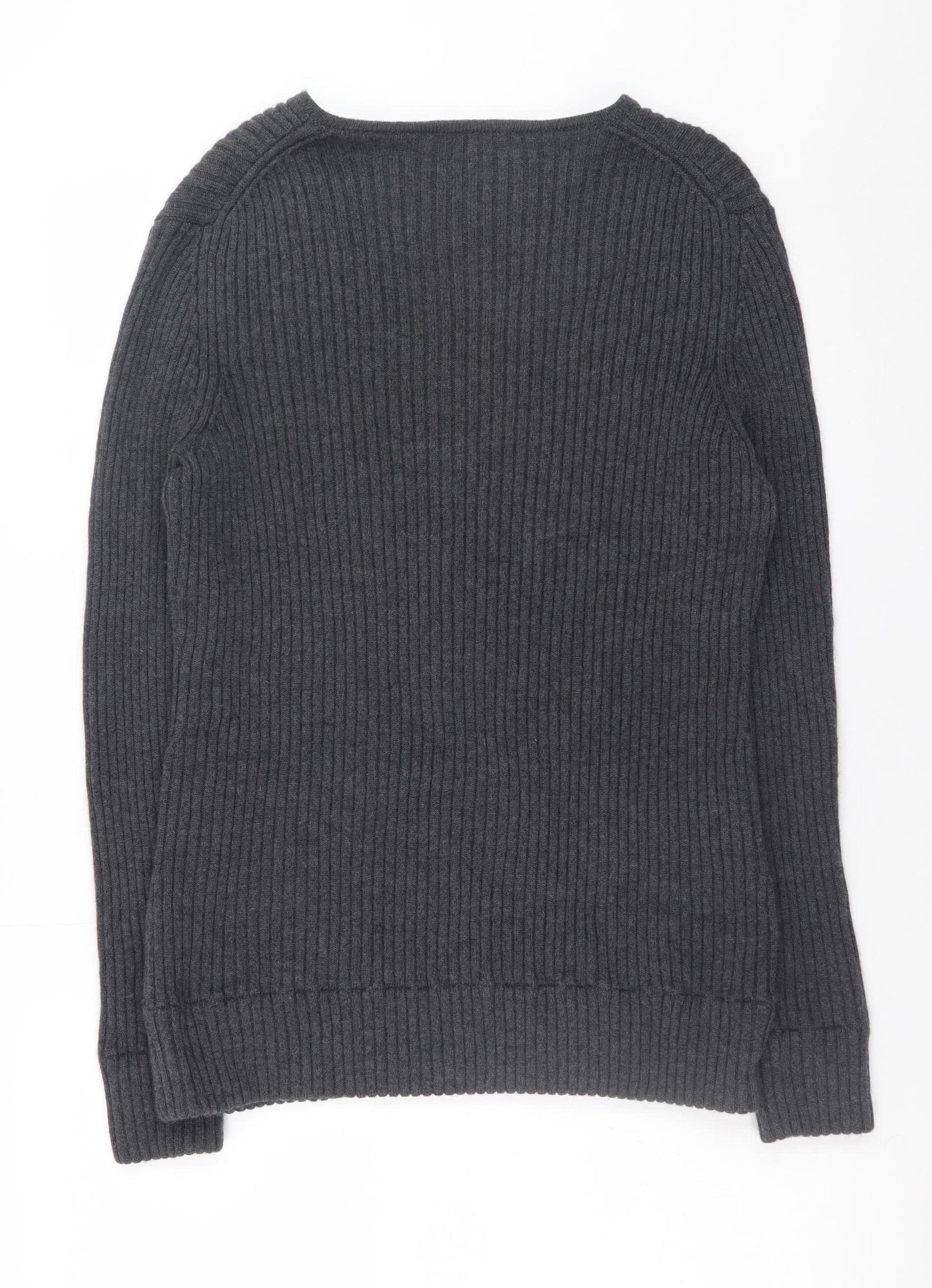 Apriori Women Grey Wool V-Neck Rib Knit Long Sleeve Jumper XL