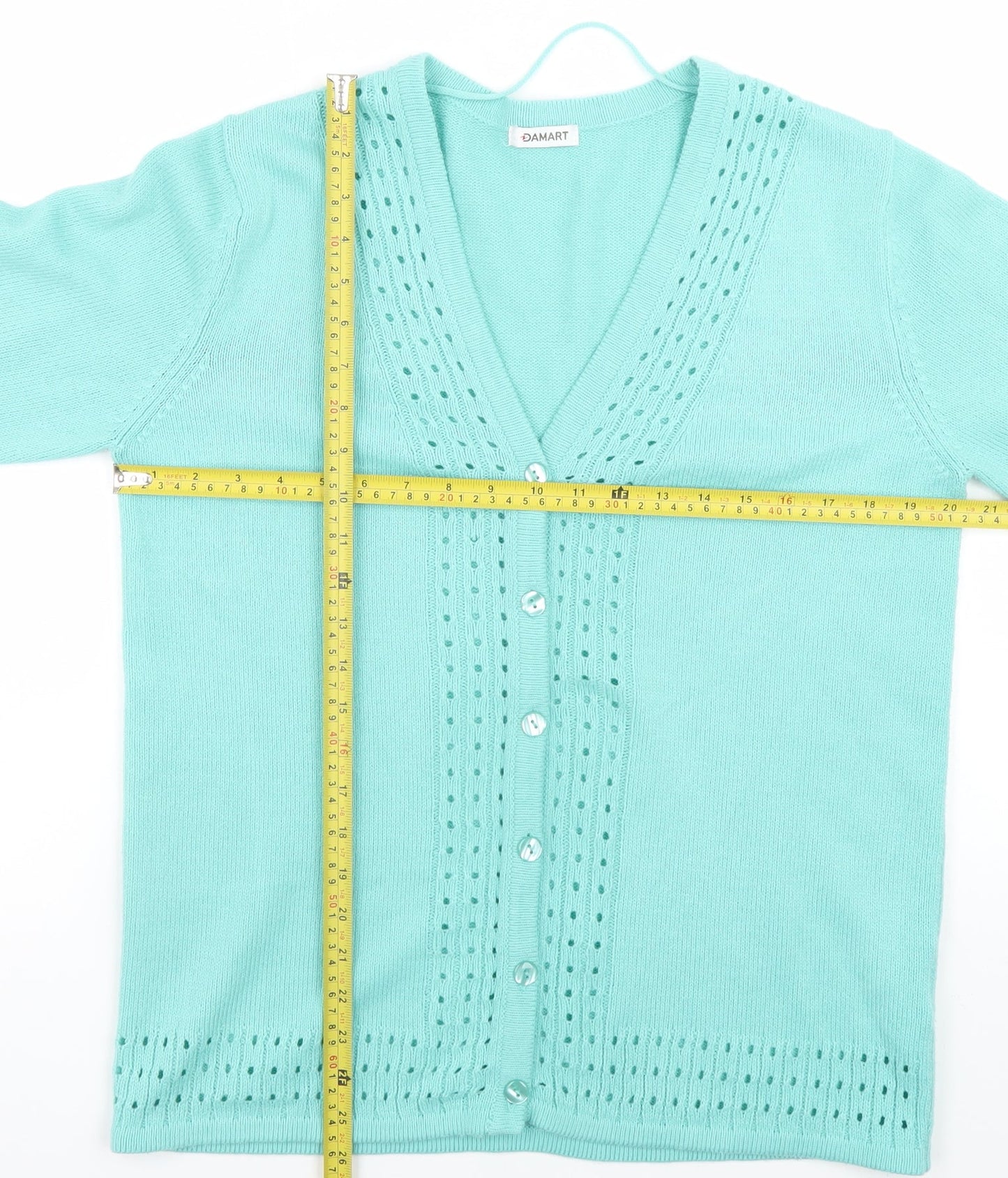 Damart Women’s Green V-Neck Long Sleeve Button Cardigan Size 14