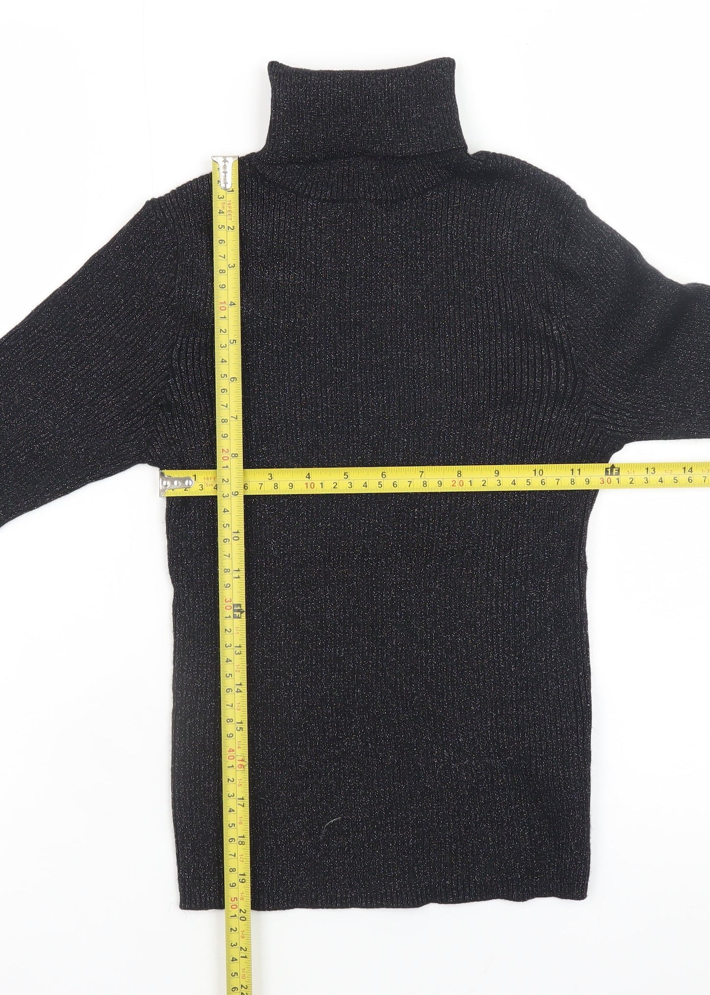Primark Womens Black Roll Neck Slim Fit Ribbed Jumper XS