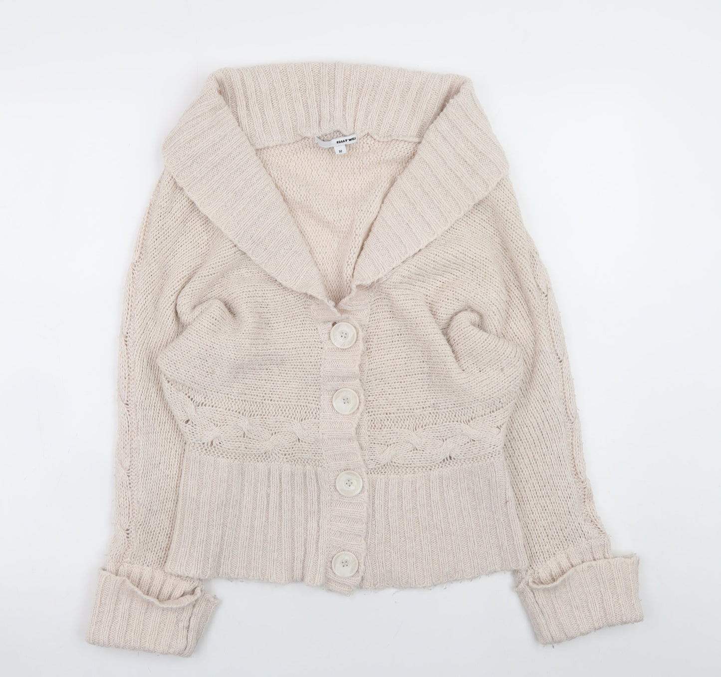 Tally Weijl Women’s Beige Cable Knit Cardigan M Relaxed Fit