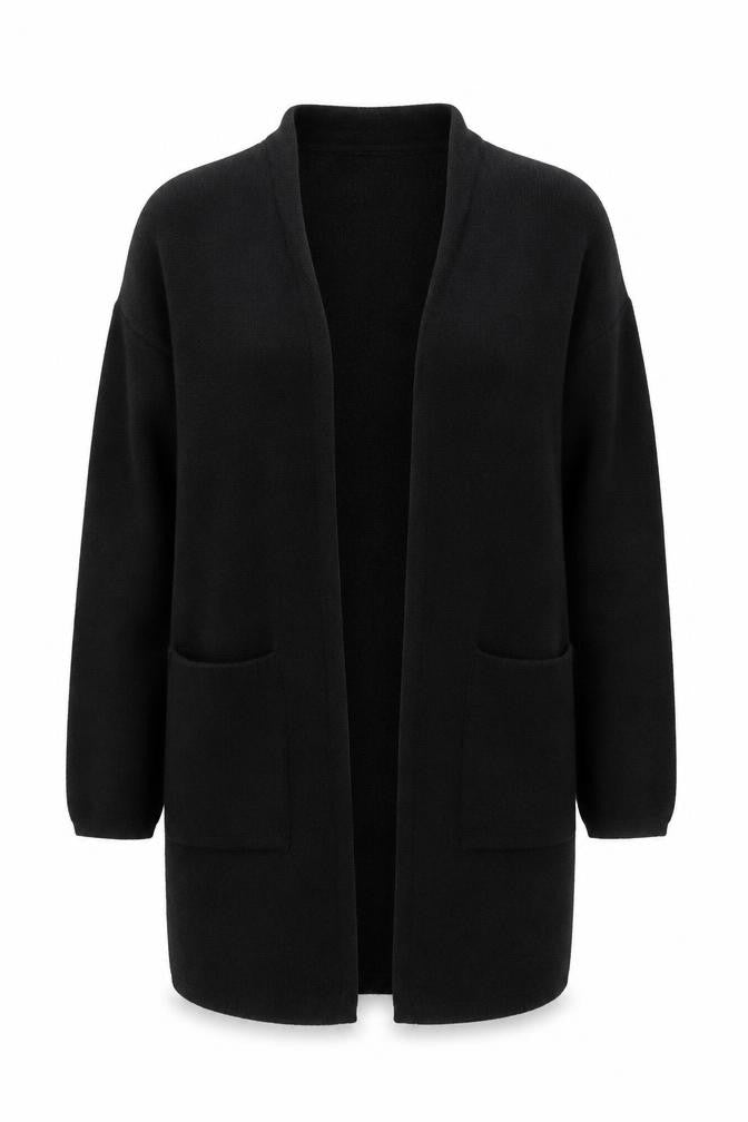 Luisa Ricci Women Black S Open Front Cardigan Knit Acrylic Wool Alpaca