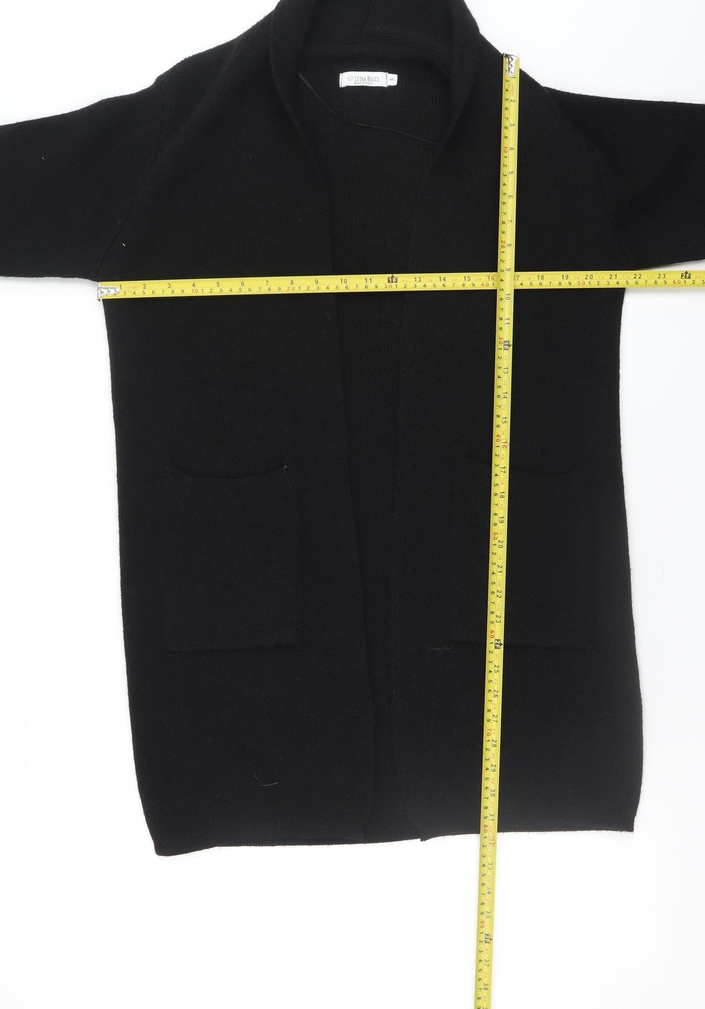 Luisa Ricci Women Black S Open Front Cardigan Knit Acrylic Wool Alpaca